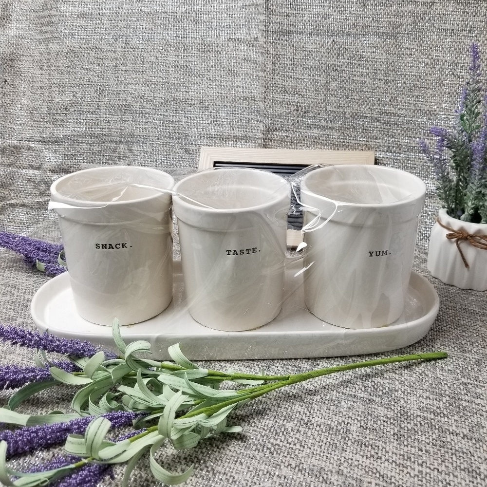 Rae Dunn snack canister set with tray NWOT